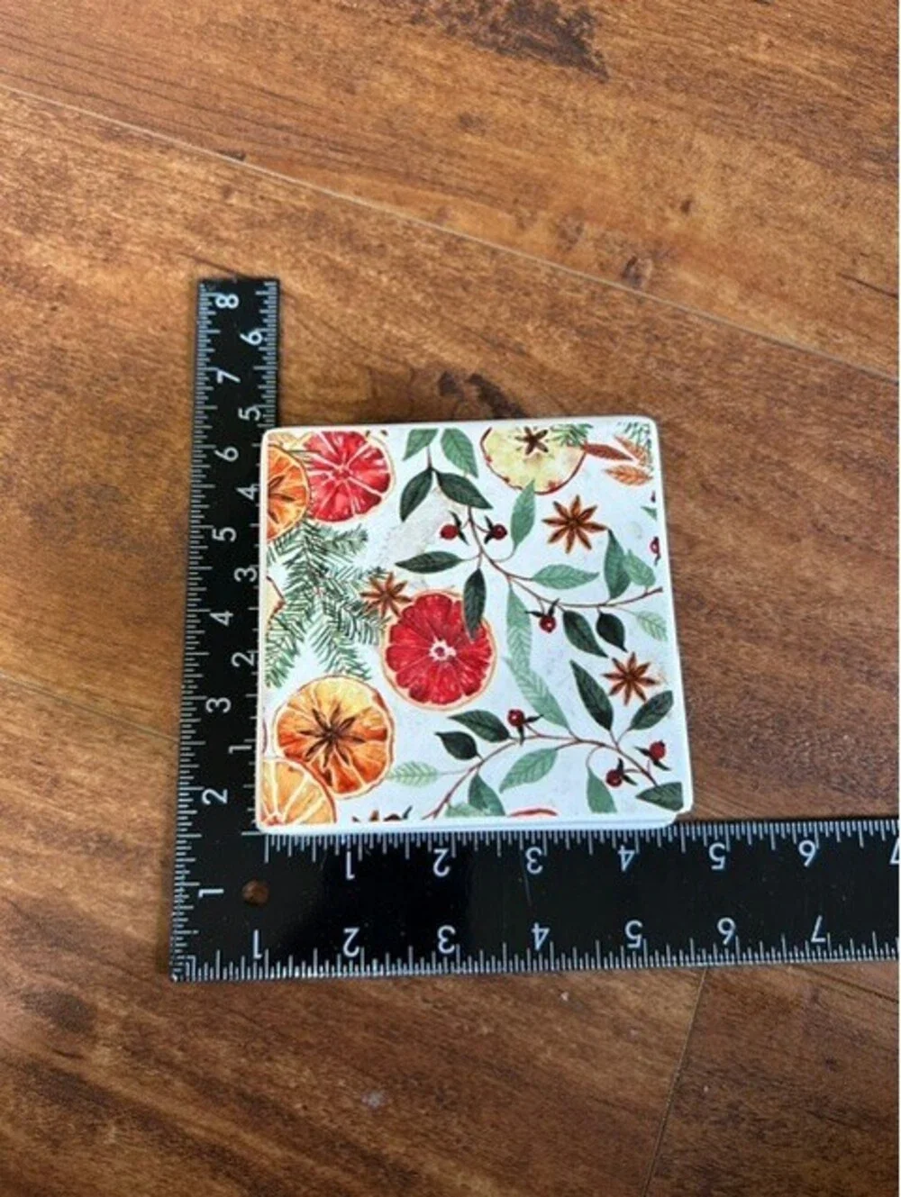Set of 4 Ceramic Coasters with Citrus and Botanical Design
